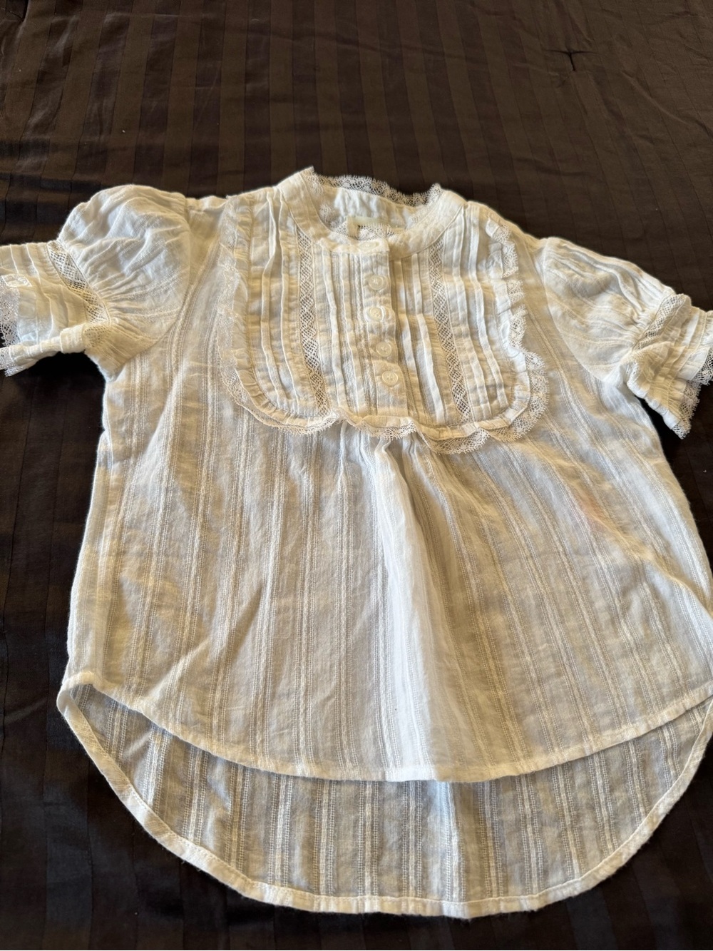 Zadig & Voltaire White Lace-Trim Short Sleeve Girls' Top